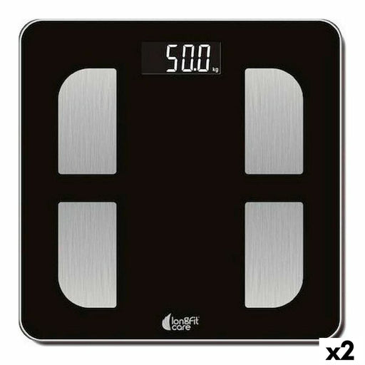 Báscula Digital de Baño LongFit Care Negro Multifunción 33 x 4 x 33 cm (2 Unidades)