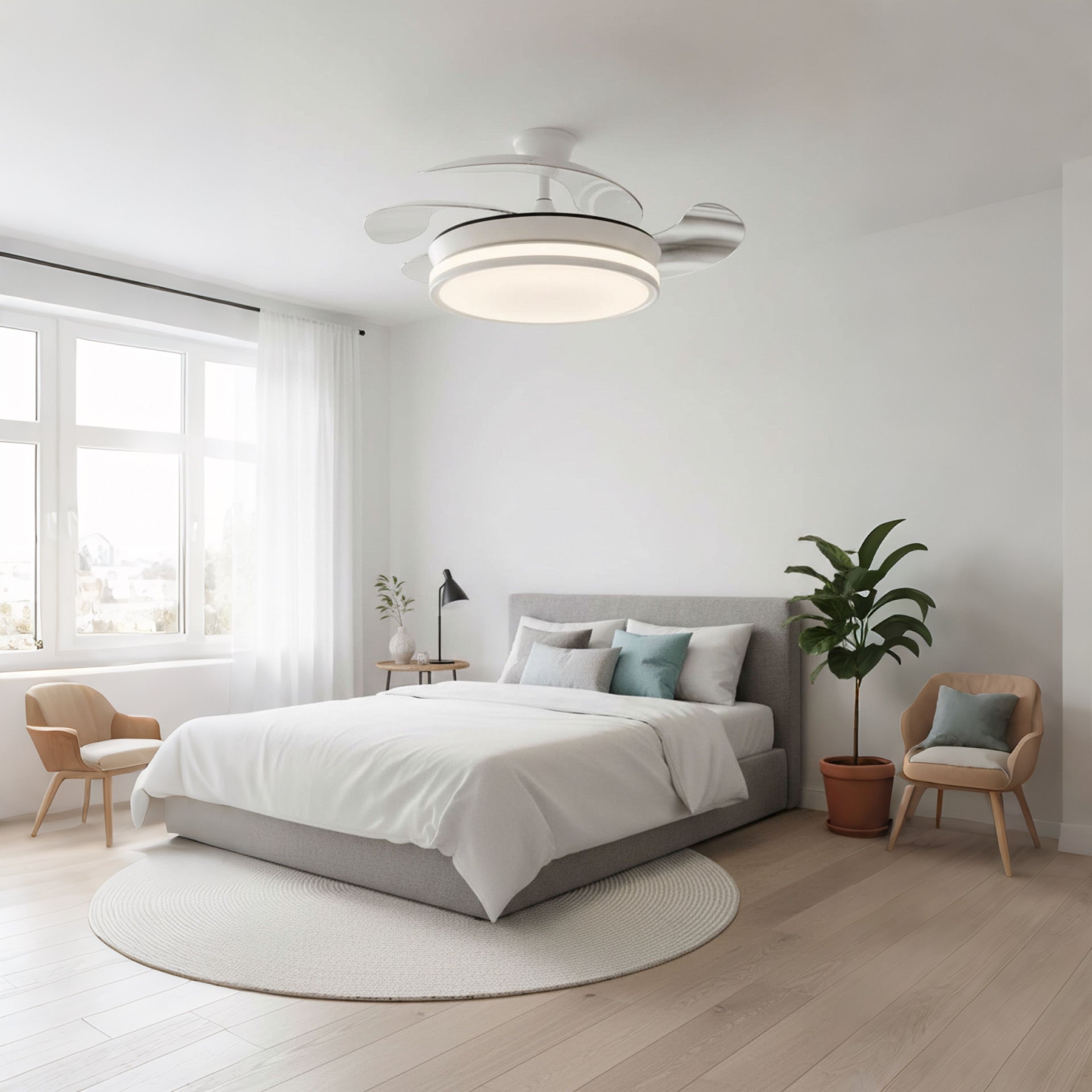 Ventilador techo con aspas desplegables Bayomo Blanco 91cm 59W