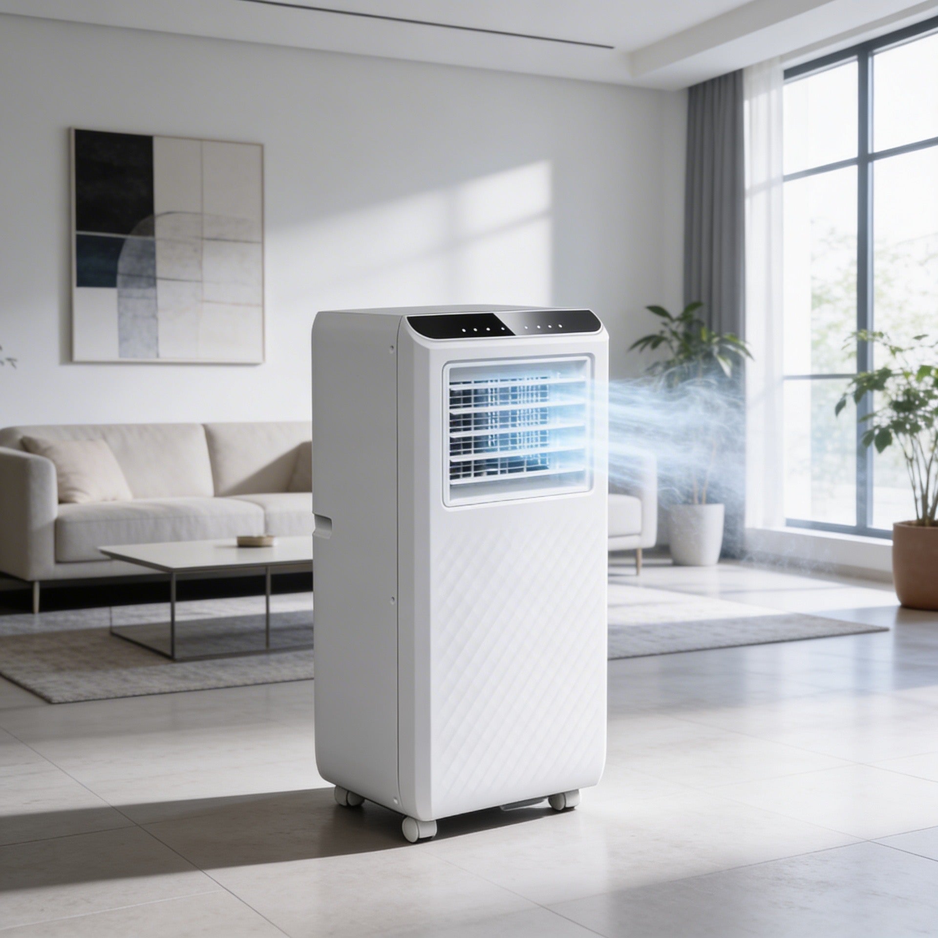 Aire Acondicion.portátil Wind Blanco 7000BTU/1750FR 750w 2vel Deshumidificador C/remoto, Kit Ventana 70x33x28cm