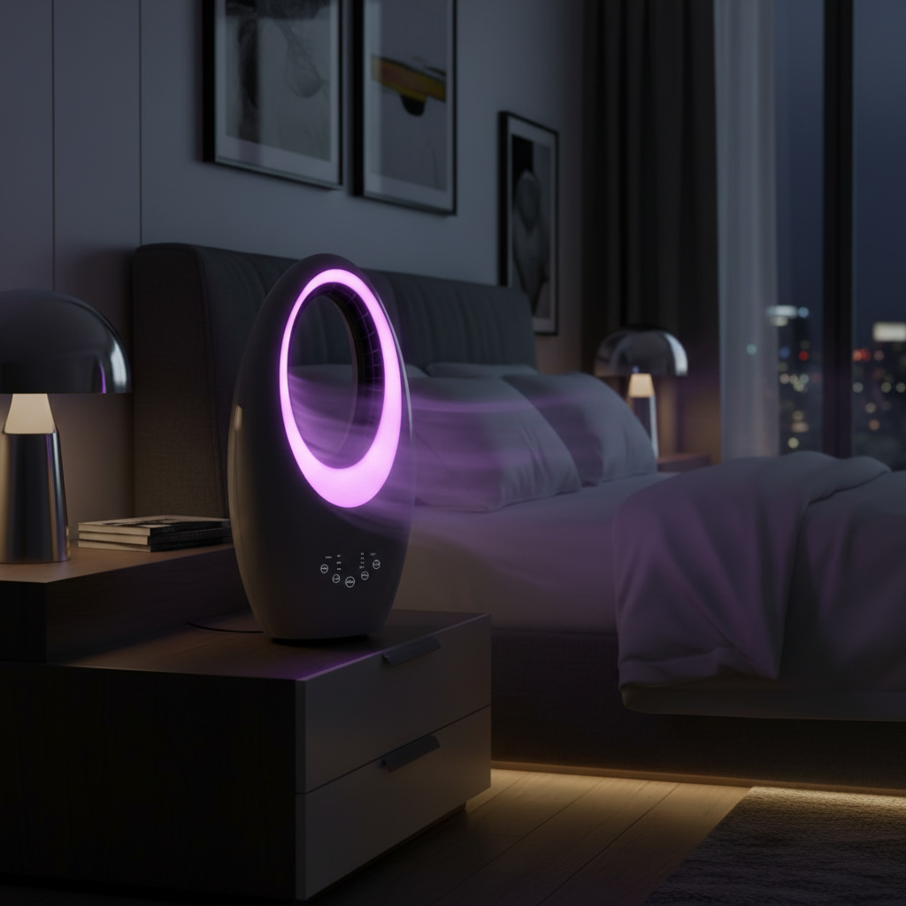 Ventilador Sin Aspas Canales Gris 50w 3velocidades Oscilante 4col.led Tactil C/remoto y temporizador 57,5x29x17cm