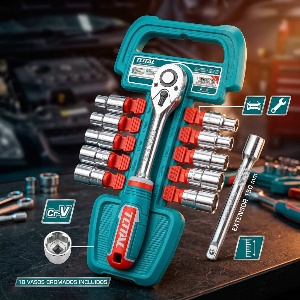 Juego de carraca 10 vasos 3/8" Total Tools