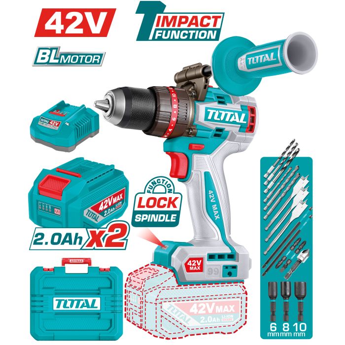 Taladro percutor 42V Brushless a batería Total Tools
