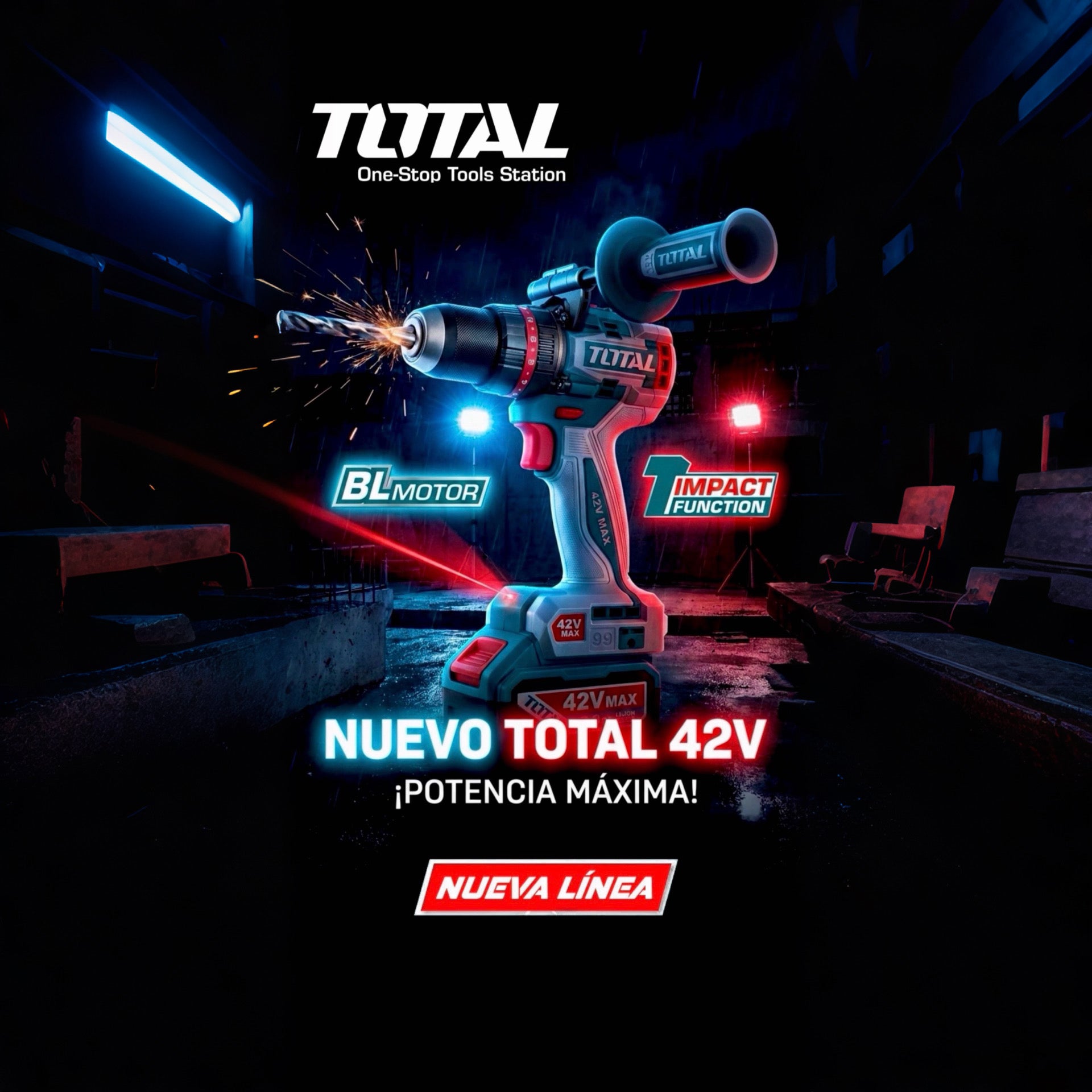 Taladro percutor 42V Brushless a batería Total Tools